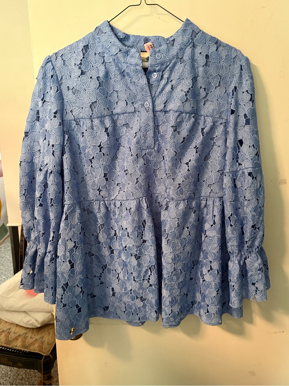 Tuckernuck Lace Floral Button-Front Women's Top in Light Blue